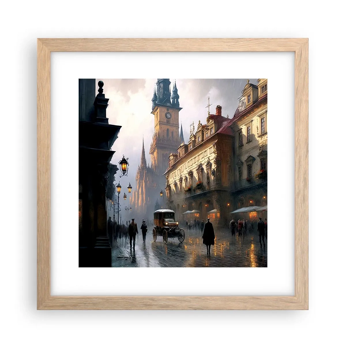 Póster en marco roble claro - La magia de una noche de Praga - 30x30 cm