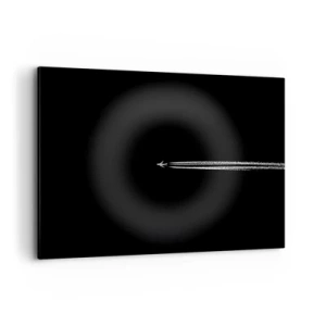 Cuadro sobre lienzo - Impresión de Imagen - Un avión a reacción con una estela de condensación visible sobre un fondo negro. - 100x70cm - En otra dimensión - Decoración de pared moderna para salón y dormitorio ARTTOR