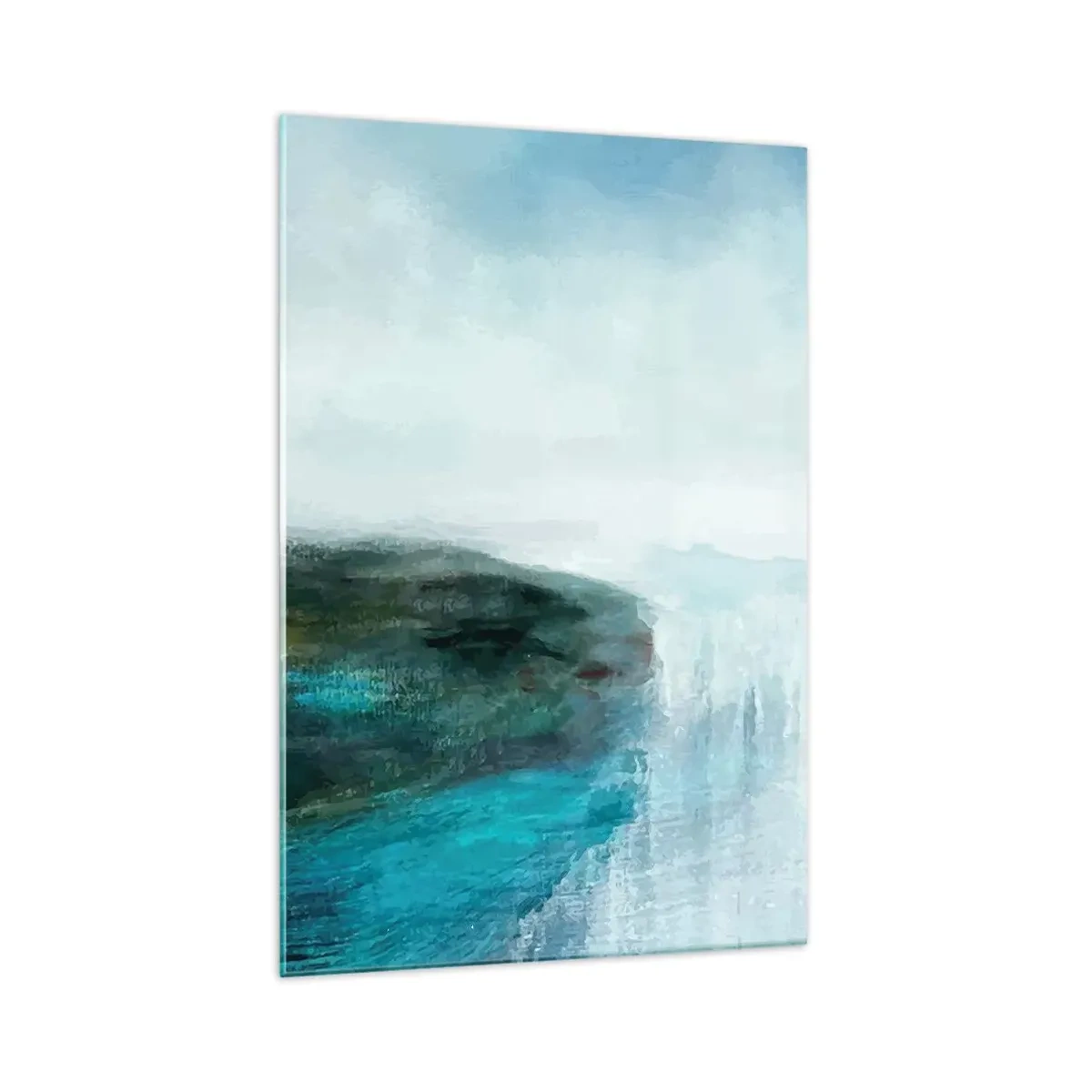 Cuadro sobre vidrio - Impresiones sobre Vidrio - Paisaje abstracto en tonos turquesa y gris. - 70x100cm - Abstracción marina - Decoración de pared moderna para salón y dormitorio ARTTOR