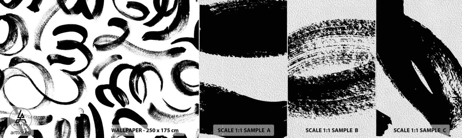 Muestra de fotomural Premium Sand - Negro sobre blanco - Arte Moderno, Modernidad, Patrones - 100x30 cm