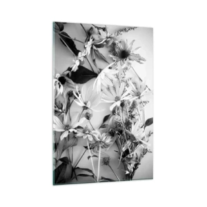 Cuadro sobre vidrio - Impresiones sobre Vidrio - Arreglos florales en blanco y negro en un sutil estilo artístico. - 80x120cm - Un no ramo de flores - Decoración de pared moderna para salón y dormitorio ARTTOR