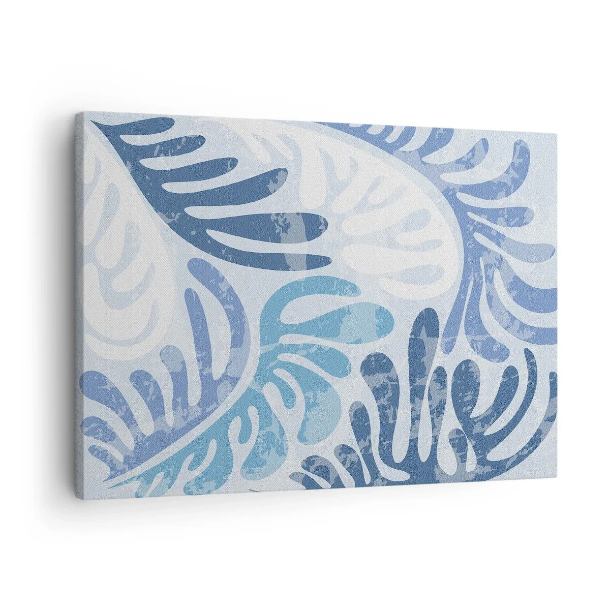 Cuadro sobre lienzo - Impresión de Imagen - Formas abstractas en tonos azules sobre un fondo blanco. - 70x50cm - Helechos azules - Decoración de pared moderna para salón y dormitorio ARTTOR