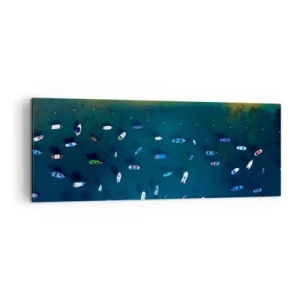 Cuadro sobre lienzo - Impresión de Imagen - Vista aérea de barcos en el agua y una orilla arenosa. - 140x50cm - Un juego de vacaciones - Decoración de pared moderna para salón y dormitorio ARTTOR