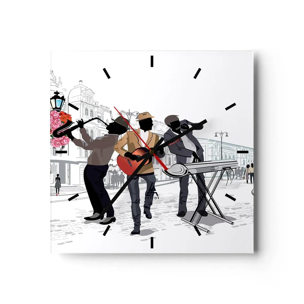 Reloj de pared - Reloj de vidrio - Música de la calle - 40x40 cm