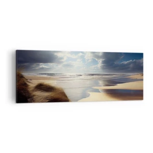 Cuadro sobre lienzo - Impresión de Imagen - Una playa salvaje con dunas y cielos azules. - 140x50cm - Playa, playa salvaje - Decoración de pared moderna para salón y dormitorio ARTTOR