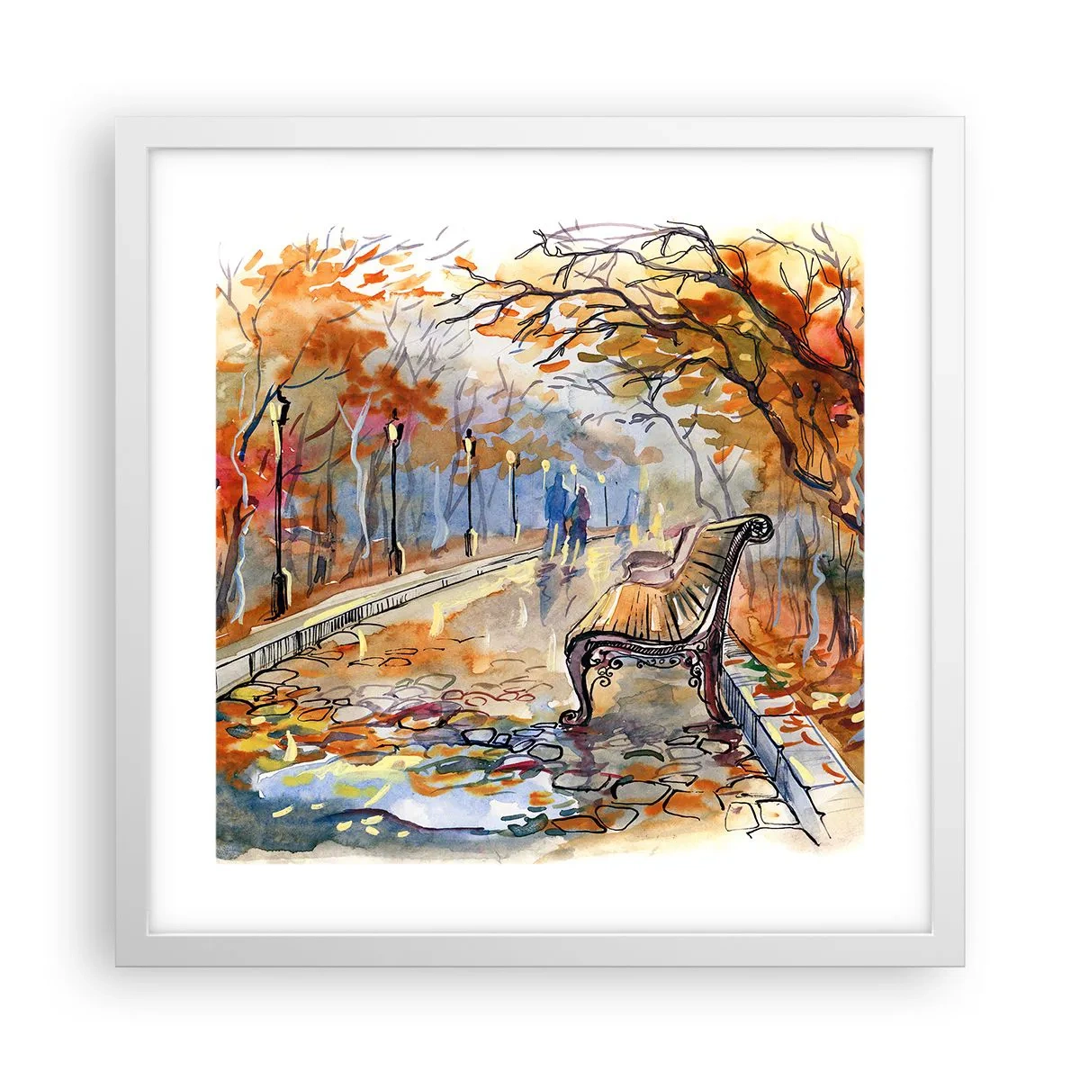 Póster en marco blanco - Caminemos juntos hacia el otoño - 40x40 cm