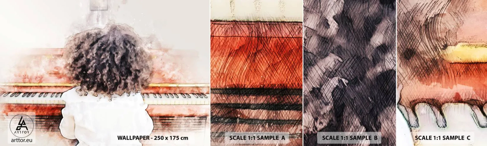 Muestra De Fotomural Standard Eco - Descubriendo un mundo nuevo - Piano, Música, Músico - 100x30 cm