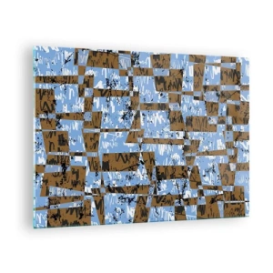 Cuadro sobre vidrio - Impresiones sobre Vidrio - Abstracción geométrica con tonos azules y marrones. - 70x50cm - Un recorte del desierto - Decoración de pared moderna para salón y dormitorio ARTTOR