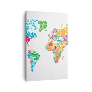 Cuadro sobre lienzo - Impresión de Imagen - Mapa del mundo colorido con nombres de países - 80x120cm - Quiero conocerlos a todos - Decoración de pared moderna para salón y dormitorio ARTTOR