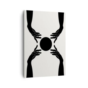 Cuadro sobre lienzo - Impresión de Imagen - Manos negras en una composición simétrica con una pelota. - 70x100cm - Una señal secreta - Decoración de pared moderna para salón y dormitorio ARTTOR