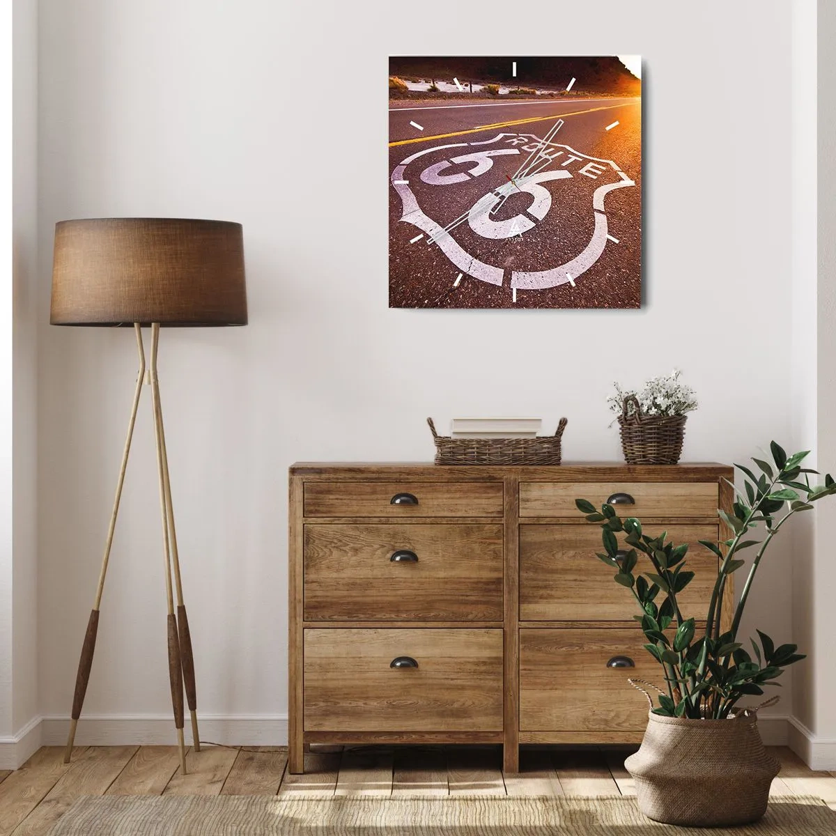 Reloj de pared - Reloj de vidrio - La famosa Ruta 66 - 40x40 cm