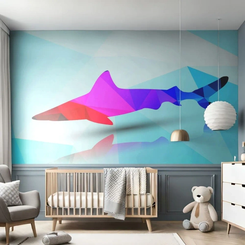 Fotomural personalizado Premium Sand - Tiburón en espacio cristalino - animales, Tiburón, Figura Geométrica