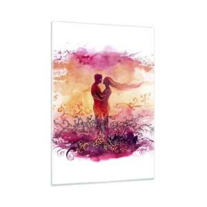 Cuadro sobre vidrio - Impresiones sobre Vidrio - Una pareja romántica en colores abstractos y cálidos. - 50x70cm - ¡Un solo corazón! Necesito tan poco para ser feliz… - Decoración de pared moderna para salón y dormitorio ARTTOR
