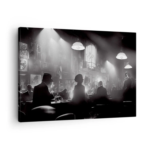 Cuadro sobre lienzo - Impresión de Imagen - Escena de clubes nocturnos de jazz en blanco y negro - 70x50cm - En clave de jazz - Decoración de pared moderna para salón y dormitorio ARTTOR