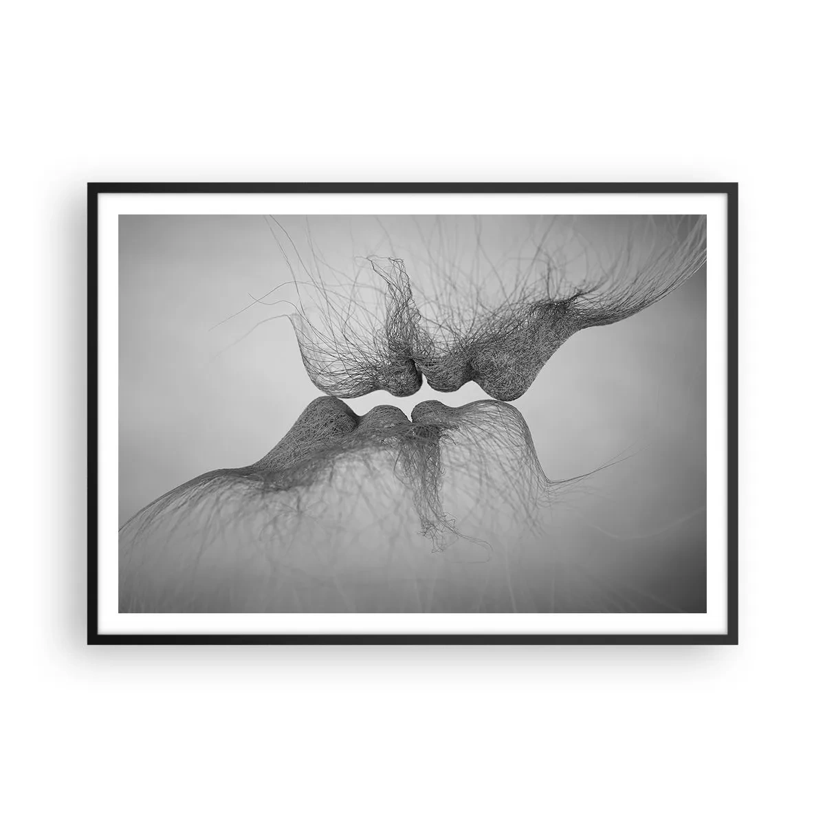 Póster en marco negro - Un beso abstracto presentado en forma etérea. - 100x70cm - Beso del viento - Decoración de pared moderna para salón y dormitorio ARTTOR