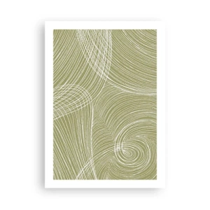 Póster - Una composición abstracta en tonos verdes con líneas dinámicas. - 50x70cm - Abstracción intrincada en blanco - Decoración de pared moderna para salón y dormitorio ARTTOR