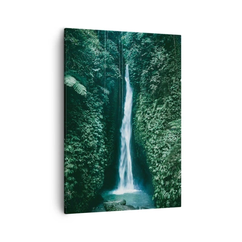 Cuadro sobre lienzo - Impresión de Imagen - Una cascada rodeada de densa vegetación tropical. - 50x70cm - Balneario tropical - Decoración de pared moderna para salón y dormitorio ARTTOR