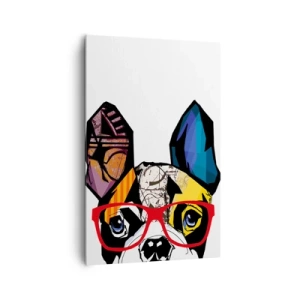 Cuadro sobre lienzo - Impresión de Imagen - Bulldog en una ilustración colorida con gafas rojas. - 80x120cm - El intelectual - Decoración de pared moderna para salón y dormitorio ARTTOR