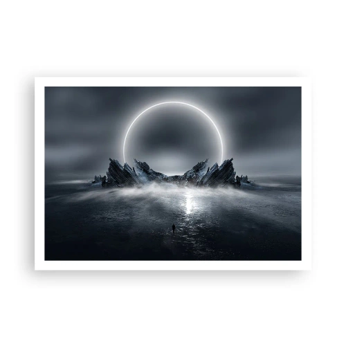 Póster - Paisaje misterioso con un anillo de luz sobre las montañas. - 100x70cm - El final del cuento - Decoración de pared moderna para salón y dormitorio ARTTOR