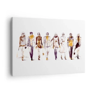 Cuadro sobre lienzo - Impresión de Imagen - Boceto de un grupo de personas con atuendos de moda. - 70x50cm - Elegancia casual - Decoración de pared moderna para salón y dormitorio ARTTOR