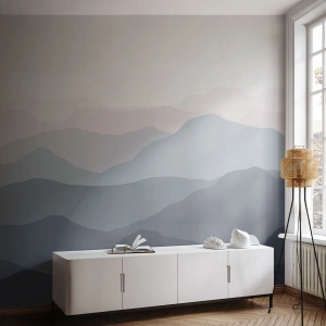Fotomural Premium Canvas - Capas sutiles de montaña en tonos grises y azules. - 100x70cm - Cordilleras a la vista - Decoración de pared moderna para salón y dormitorio ARTTOR