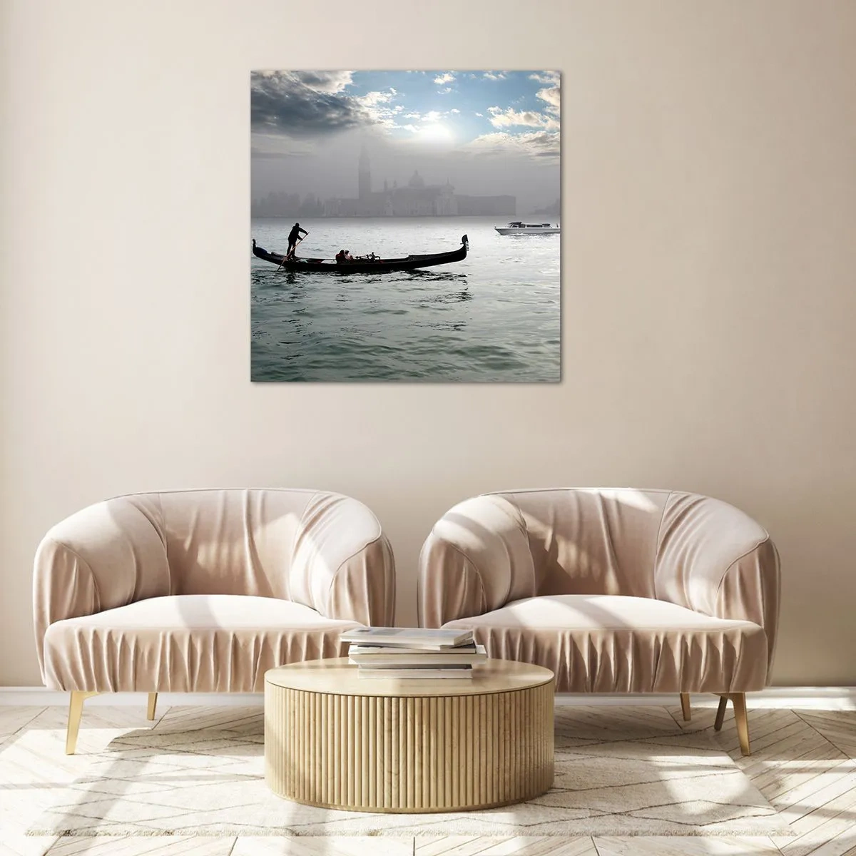 Cuadro sobre vidrio - Impresiones sobre Vidrio - Una fabulosa ciudad de agua y niebla - 60x60 cm