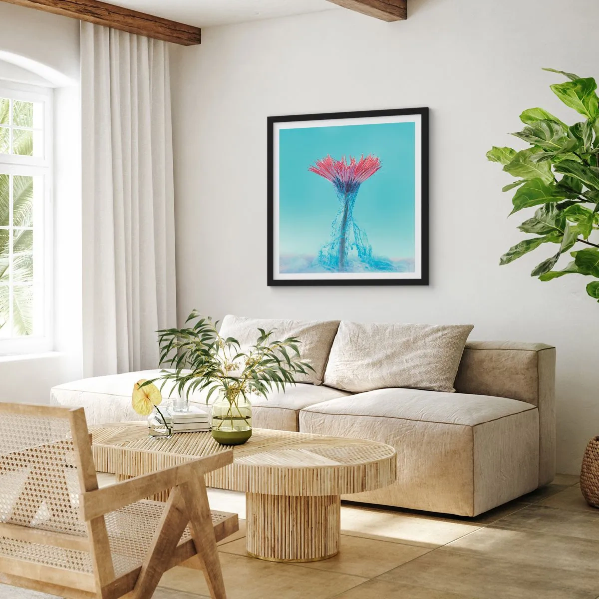 Póster en marco negro - En un abrazo vigorizante - 50x50 cm