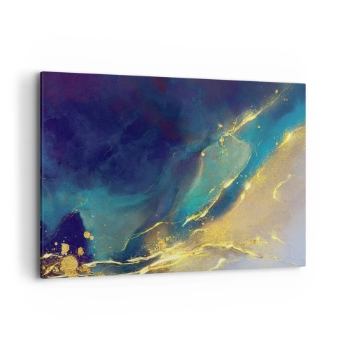 Cuadro sobre lienzo - Impresión de Imagen - Composición abstracta en tonos azules y dorados sobre lienzo. - 120x80cm - Inundación dorada - Decoración de pared moderna para salón y dormitorio ARTTOR