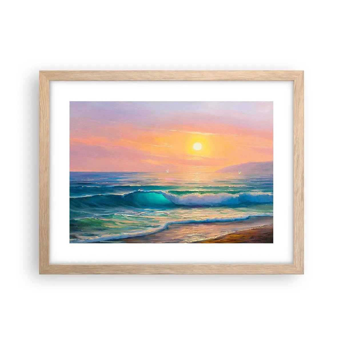 Póster en marco roble claro - El canto turquesa de las olas - 40x30 cm