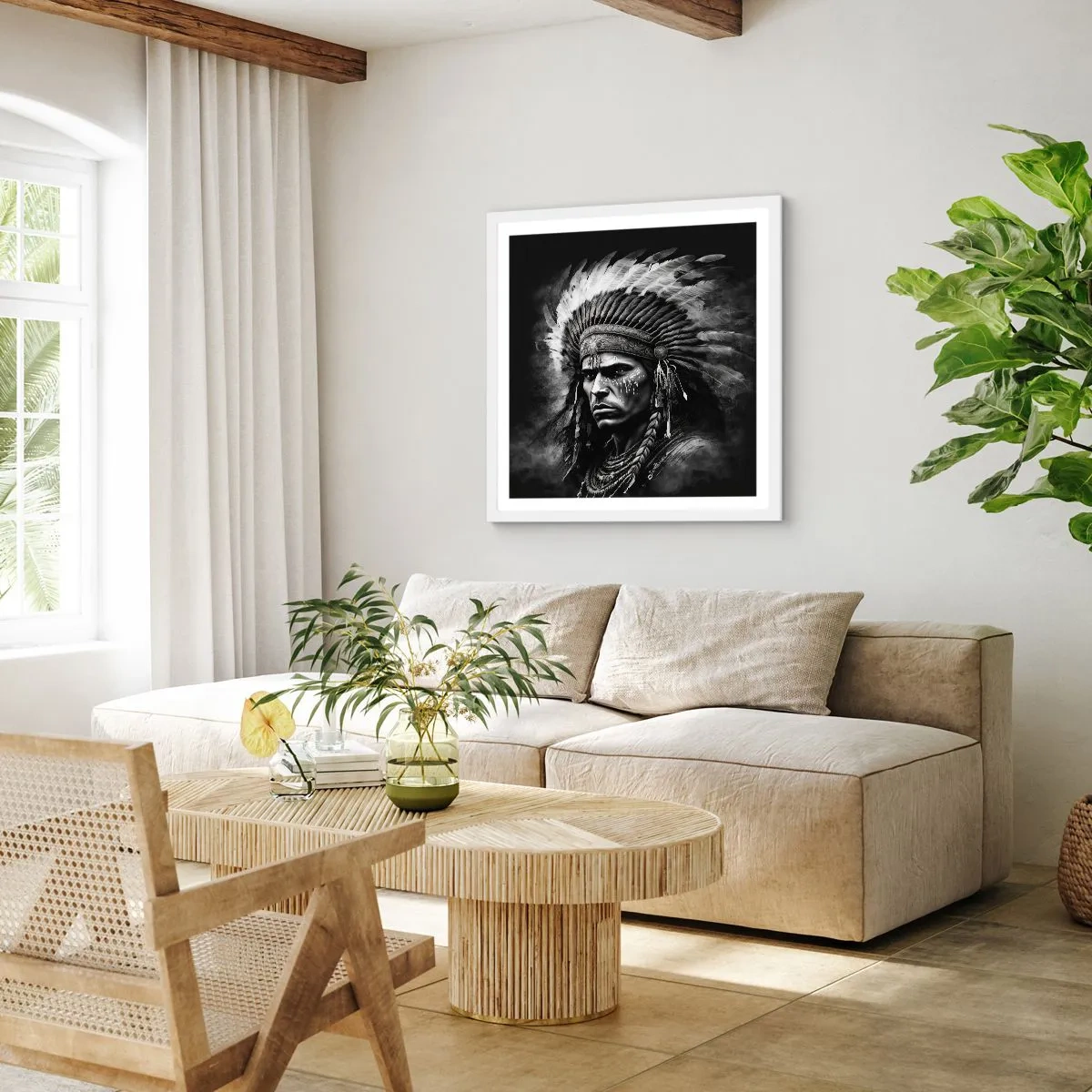 Póster en marco blanco - Líder y guerrero - 40x40 cm