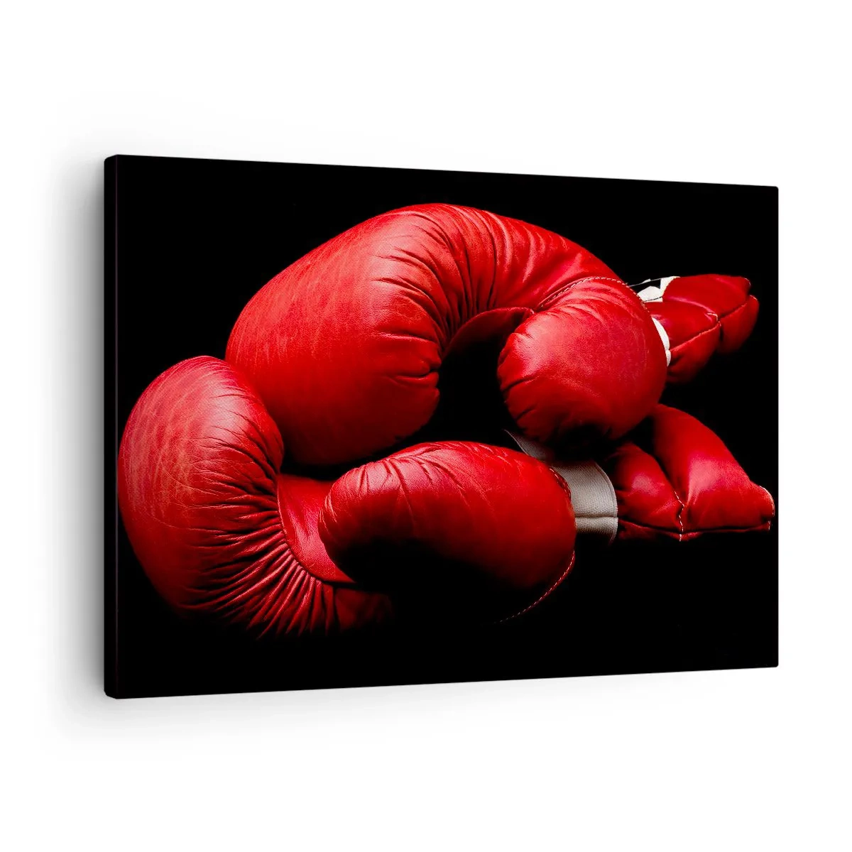 Cuadro sobre lienzo - Impresión de Imagen - Guantes de boxeo rojos sobre fondo negro - 70x50cm - La emoción del combate quedó atrás - Decoración de pared moderna para salón y dormitorio ARTTOR