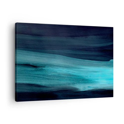 Cuadro sobre lienzo - Impresión de Imagen - Ondas abstractas sutiles en tonos oscuros de azul. - 70x50cm - Nadar con la corriente - Decoración de pared moderna para salón y dormitorio ARTTOR