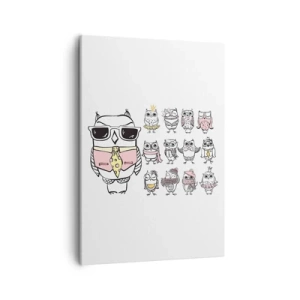 Cuadro sobre lienzo - Impresión de Imagen - Búhos en diferentes estilos y ropas. - 50x70cm - Tantos papeles que desempeñar - Decoración de pared moderna para salón y dormitorio ARTTOR