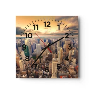 Reloj de pared - Reloj de vidrio - Metrópolis dorada - 40x40 cm