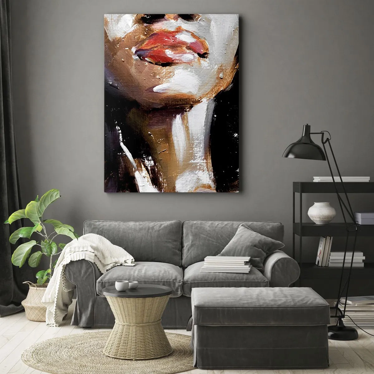 Cuadro sobre lienzo - Impresión de Imagen - Retrato de una mujer en un estilo pictórico expresivo sobre un fondo oscuro. - 50x70cm - Orgullo sin prejuicios - Decoración de pared moderna para salón y dormitorio ARTTOR