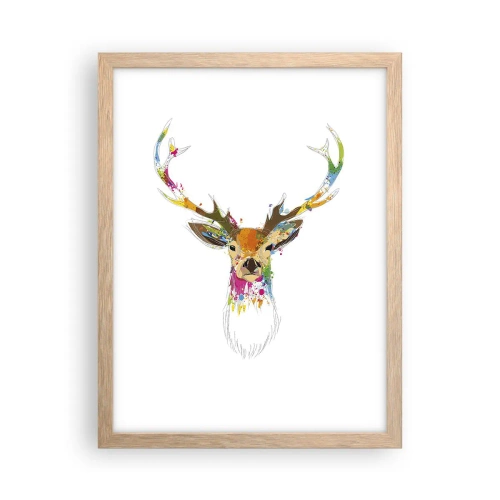 Póster en marco roble claro - Un suave ciervo bañado en color - 30x40 cm