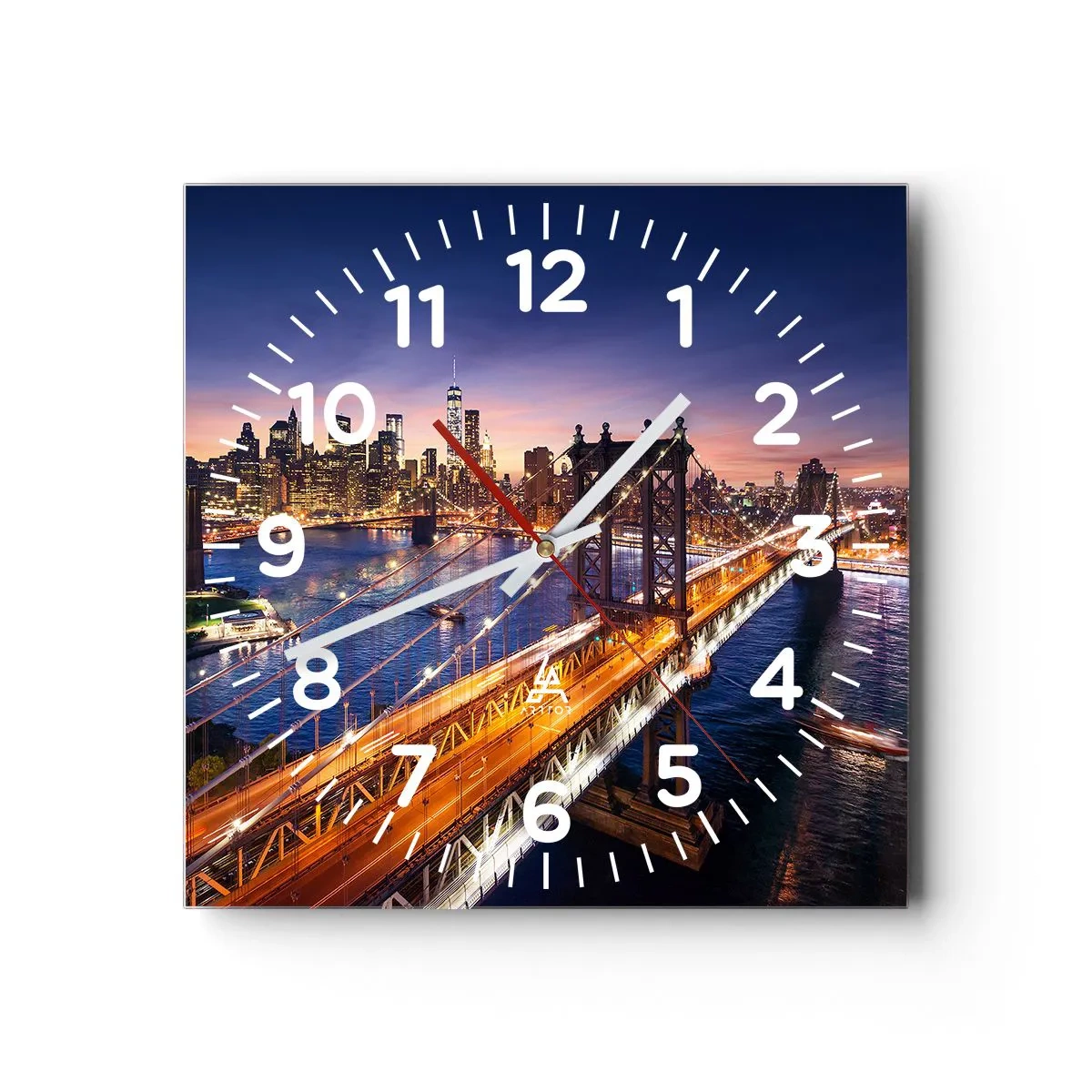 Reloj de pared - Reloj de vidrio - Un puente luminoso hacia el corazón de la ciudad - 40x40 cm