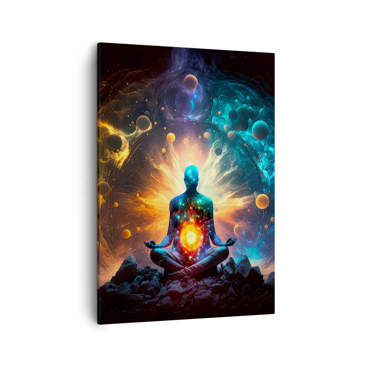 Cuadro sobre lienzo - Impresión de Imagen - Una figura en meditación rodeada de un aura cósmica. - 50x70cm - Tranquilidad cósmica - Decoración de pared moderna para salón y dormitorio ARTTOR