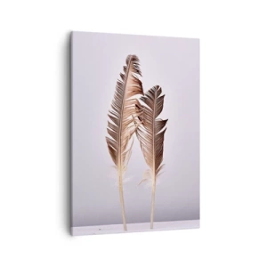 Cuadro sobre lienzo - Impresión de Imagen - Plumas delicadas sobre un fondo claro en estilo minimalista. - 50x70cm - Contra la nada - Decoración de pared moderna para salón y dormitorio ARTTOR
