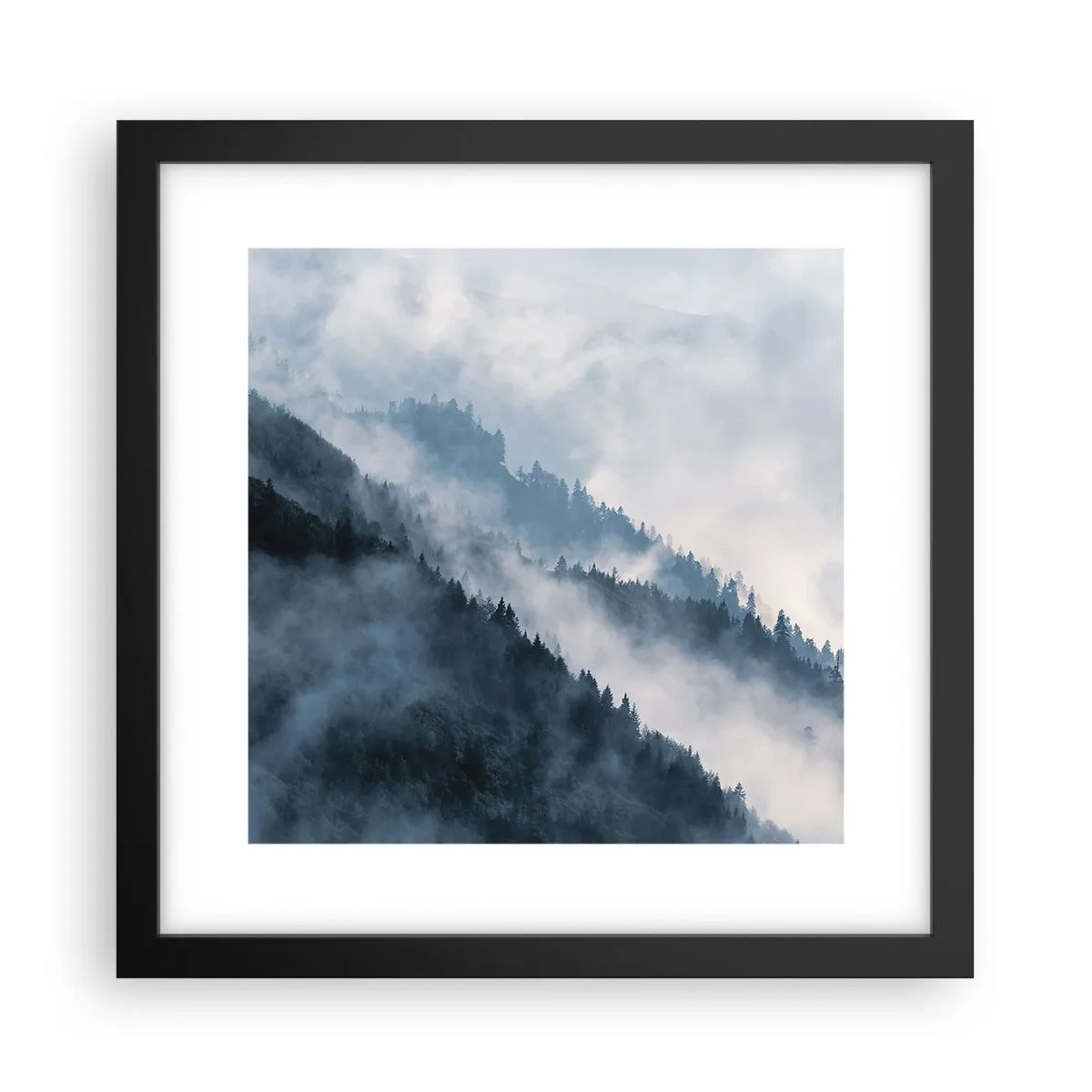 Póster en marco negro - Misticismo de las montañas - 30x30 cm