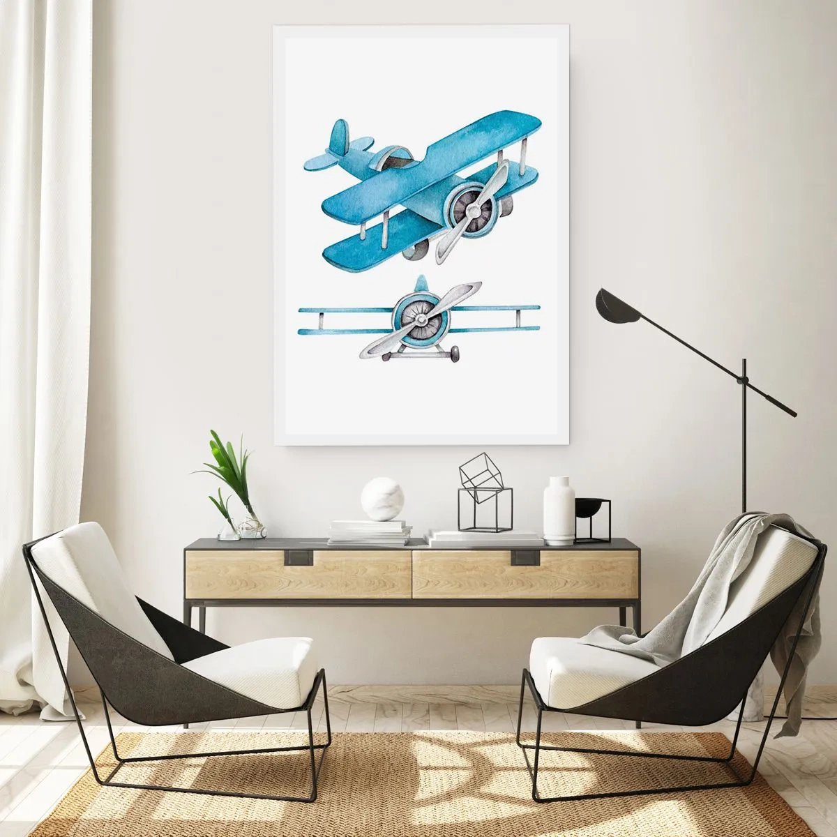 Póster - Biplanos azules de acuarela - 50x70cm - Un ganador nato - Decoración de pared moderna para salón y dormitorio ARTTOR