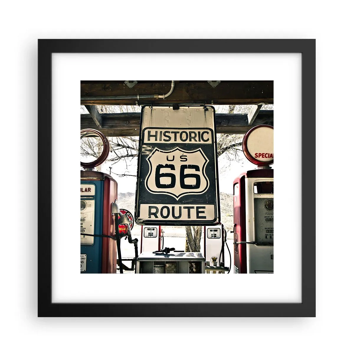 Póster en marco negro - Un viaje retro americano - 30x30 cm