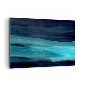 Cuadro sobre lienzo - Impresión de Imagen - Ondas abstractas sutiles en tonos oscuros de azul. - 120x80cm - Nadar con la corriente - Decoración de pared moderna para salón y dormitorio ARTTOR
