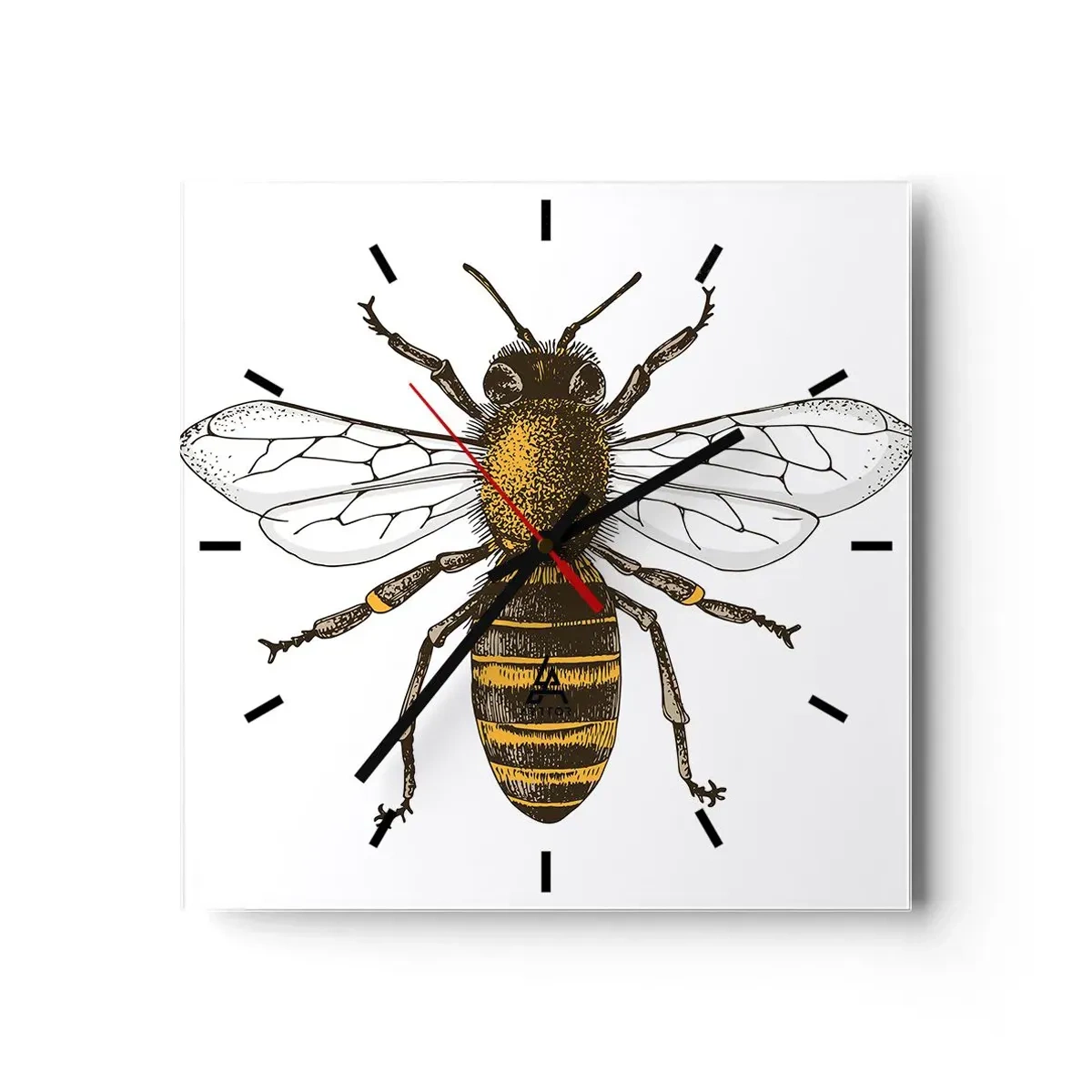 Reloj de pared - Reloj de vidrio - Ilustración detallada de una abeja sobre un fondo blanco. - 30x30cm - Bondad natural - Decoración de pared moderna para salón y dormitorio ARTTOR