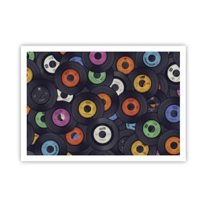 Póster - Vinilos de colores apilados uno encima del otro - 100x70cm - Colores de los clásicos - Decoración de pared moderna para salón y dormitorio ARTTOR