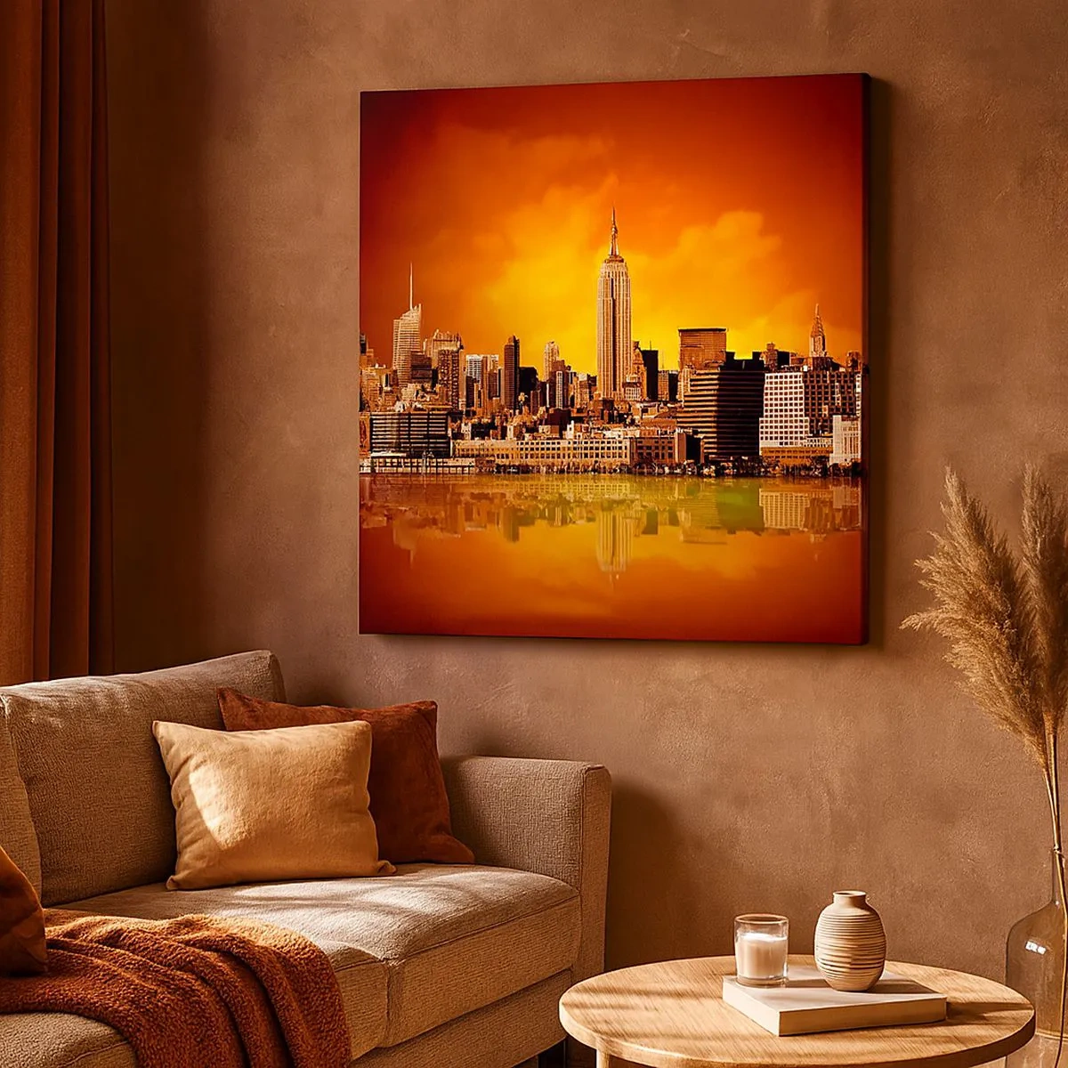 Cuadro sobre lienzo - Impresión de Imagen - Un panorama de la ciudad en amarillo y marrón - 30x30 cm