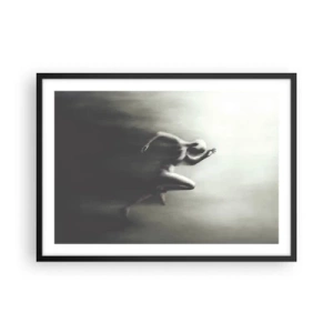 Póster en marco negro - Una silueta en blanco y negro de una figura corriendo en un estilo dinámico y surrealista. - 70x50cm - Imparable - Decoración de pared moderna para salón y dormitorio ARTTOR