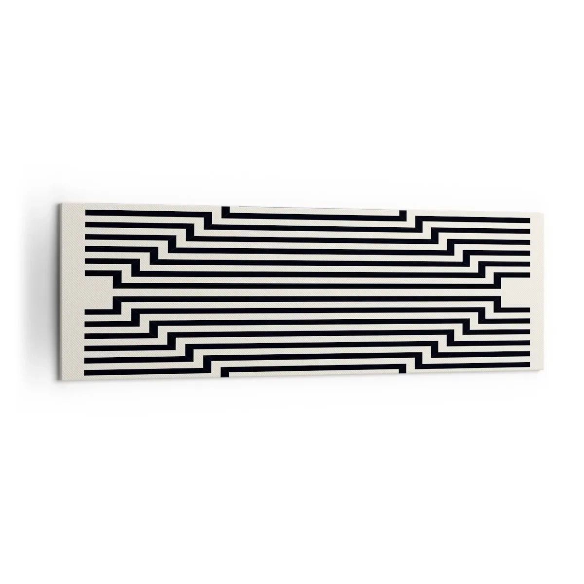 Cuadro sobre lienzo - Impresión de Imagen - Líneas blancas y negras que crean un efecto de ilusión geométrica. - 160x50cm - Ilusión geométrica - Decoración de pared moderna para salón y dormitorio ARTTOR