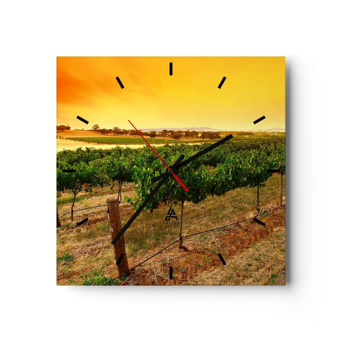 Reloj de pared - Reloj de vidrio - Vides en una plantación al atardecer dorado - 30x30cm - Un trago del sol - Decoración de pared moderna para salón y dormitorio ARTTOR
