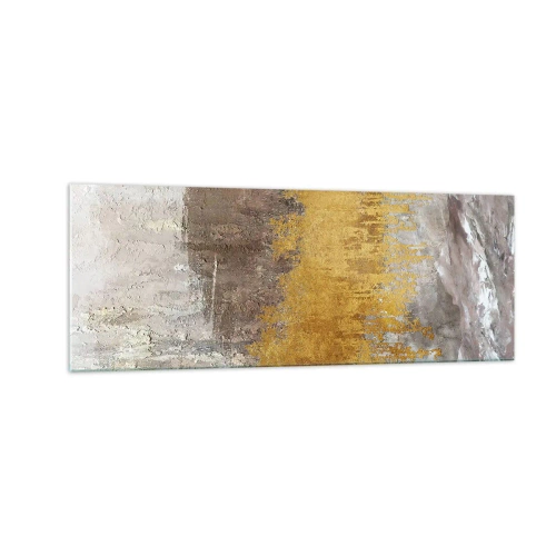 Cuadro sobre vidrio - Impresiones sobre Vidrio - Patrón abstracto dorado y beige - 140x50cm - Una ráfaga dorada - Decoración de pared moderna para salón y dormitorio ARTTOR